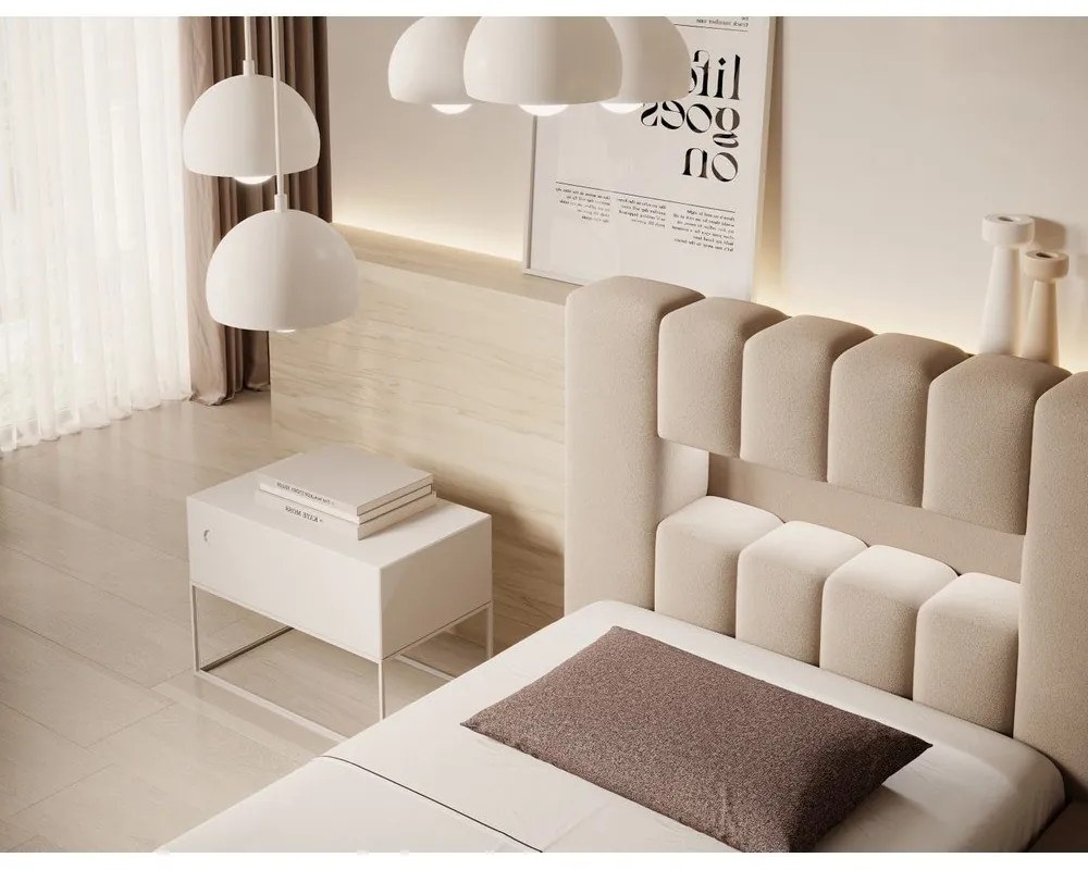 Világosbarna kárpitozott ágyneműtartós egyszemélyes ágy ágyráccsal 90x200 cm Lamica – ELTAP