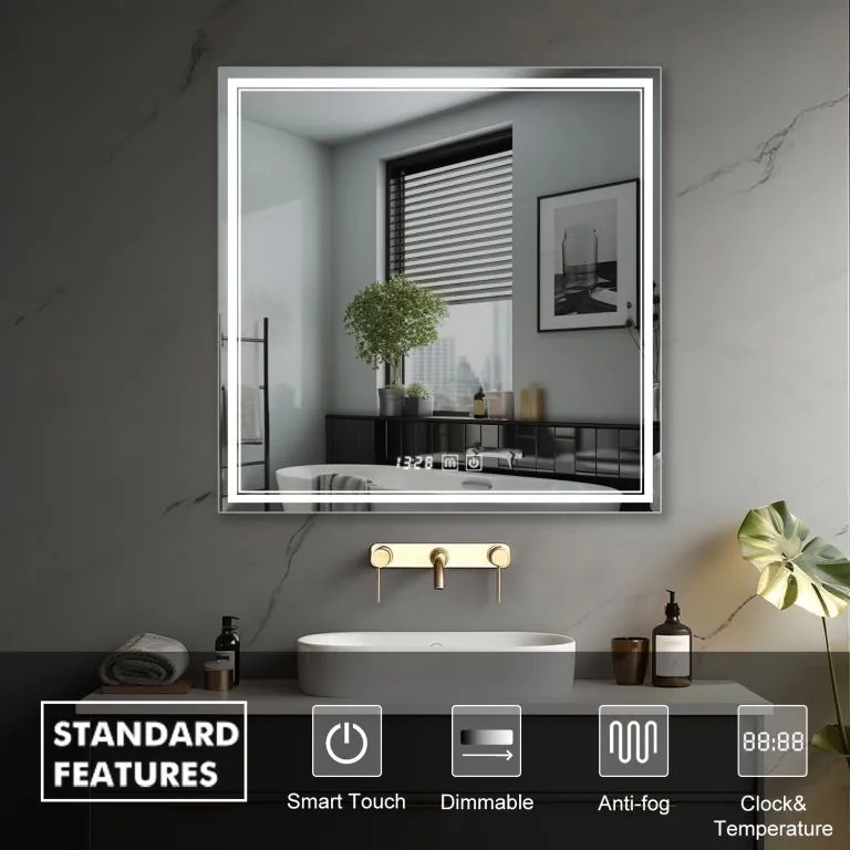 IREDA Fürdőszobatükör LED világítással 80 x 80 cm