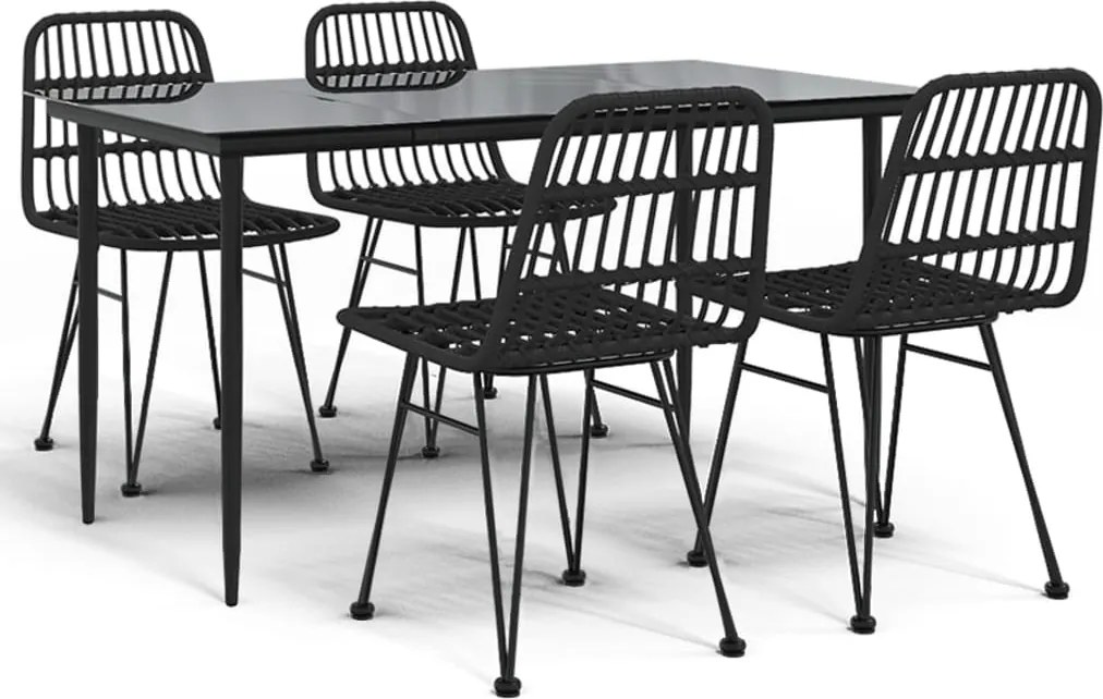 vidaXL 5 részes fekete polyrattan kerti étkezőgarnitúra