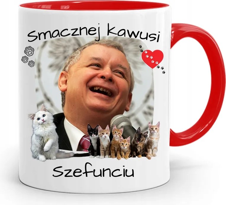 Piros Vicces Bögre Jaroslaw Kaczynski fényképes nyomattal