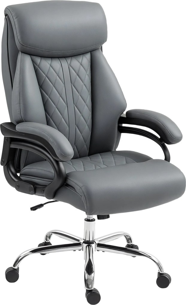 HOMCOM nagy- és erős testalkatú vezetői irodai szék – PU-bőr, rugózott ülőlap, csendes görgők, magas háttámla, magasságállítható, antracit szürke | Ao
