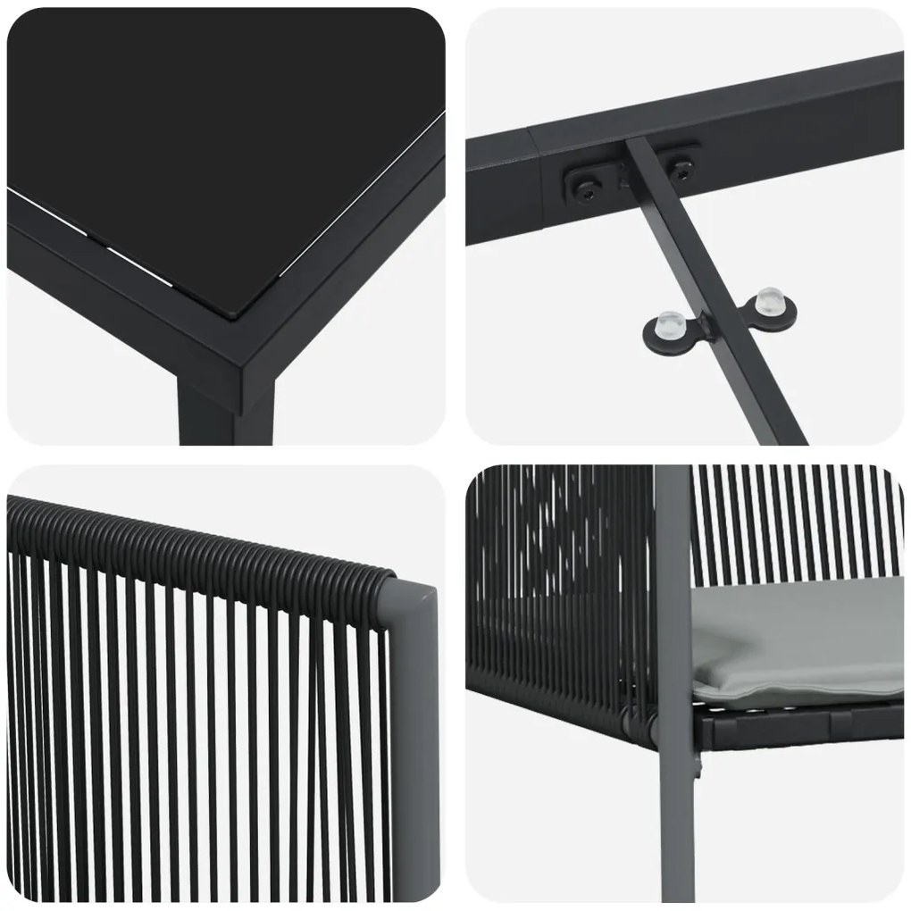 4 darabos szett Fekete Polirattan 54x60.5x83.5 cm Tartós