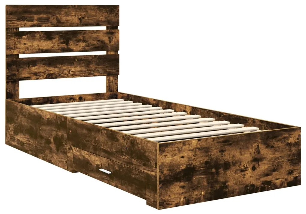 vidaXL Ágykeret fiókkal fejtámlával Füstölt tölgy 90 x 190 cm Faanyag