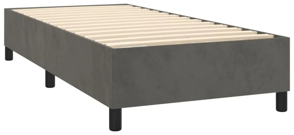 sötétszürke bársony rugós és LED-es ágy matraccal 90x200 cm