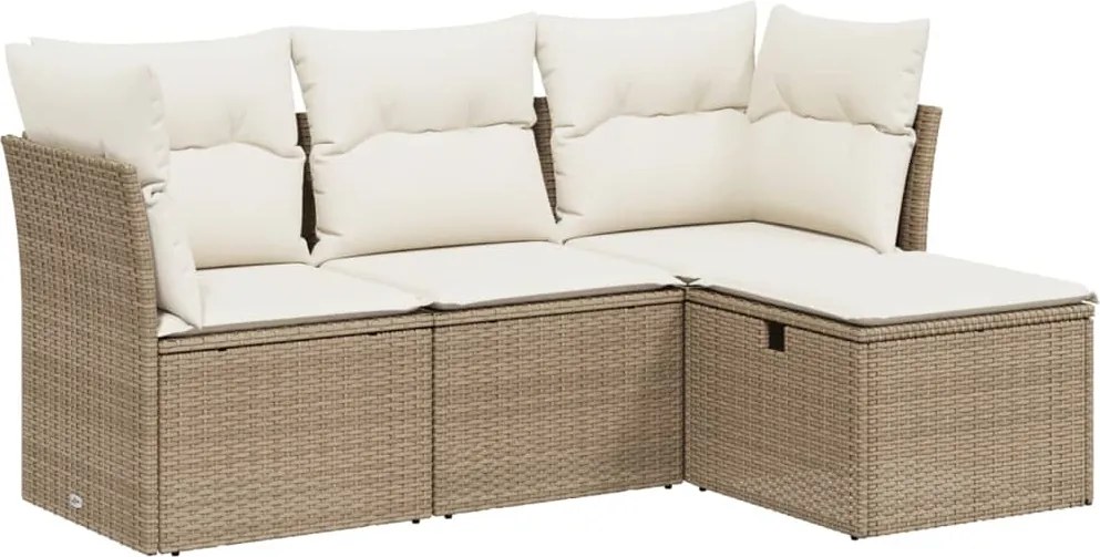 vidaXL 4 részes bézs polyrattan kerti ülőgarnitúra párnákkal