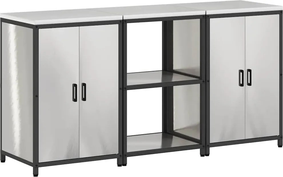 vidaXL Konyhai Tároló Készlet polcokkal 3 pcs Ezüst Rozsdamentes acél
