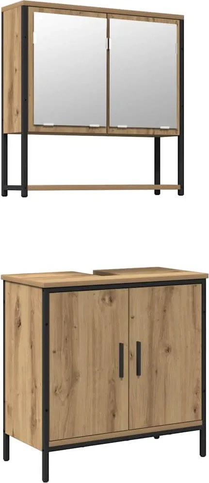 vidaXL Fürdőszoba bútor szett polcokkal tárolóval 2 pcs Barna Faanyag