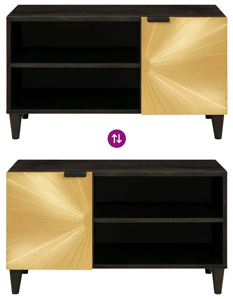 TV szekrény Fekete és Arany 80 x 33 x 46 cm tömör mangófa
