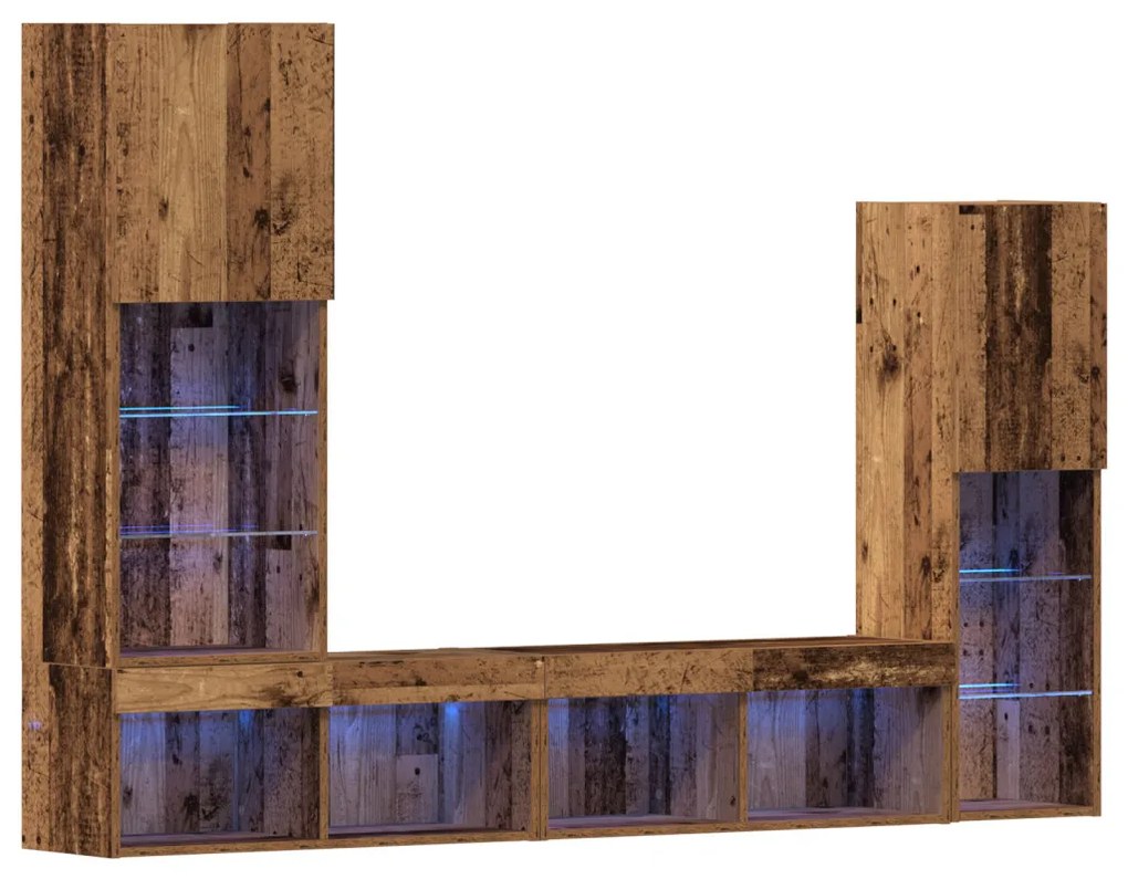 TV szekrény LED lámpákkal Megkopott fa 40.5x30x102 cm