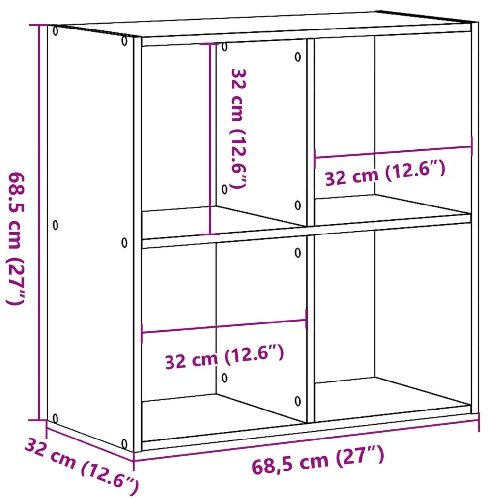 antik fa színű szerelt fa könyvespolc 68,5 x 32 x 68,5 cm