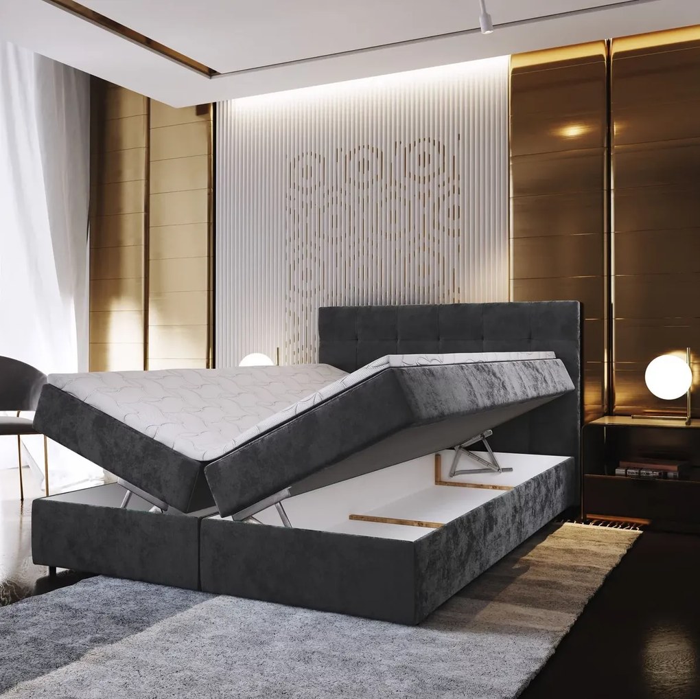 Kárpitozott boxspring ágy GLORIEN VELVET 140x200 cm sötétzöld Matrac: Bonell rugós matrac
