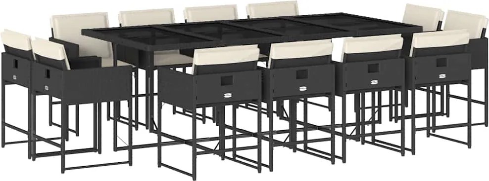 vidaXL 13 részes fekete polyrattan kerti ülőgarnitúra párnákkal
