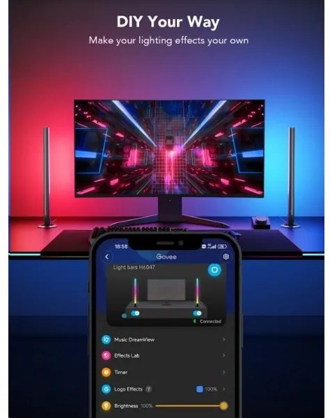 Govee - KÉSZLET 2x Smart Gaming Wi-Fi LED RGBIC Panels + Smart Dual + távirányító