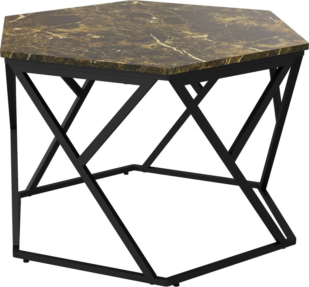 HOMCOM Modern Kávasztal Hatásos Márvány Tálcával és MDF és Acél Szerkezettel, 81x70x51.2cm, Fekete | Aosom