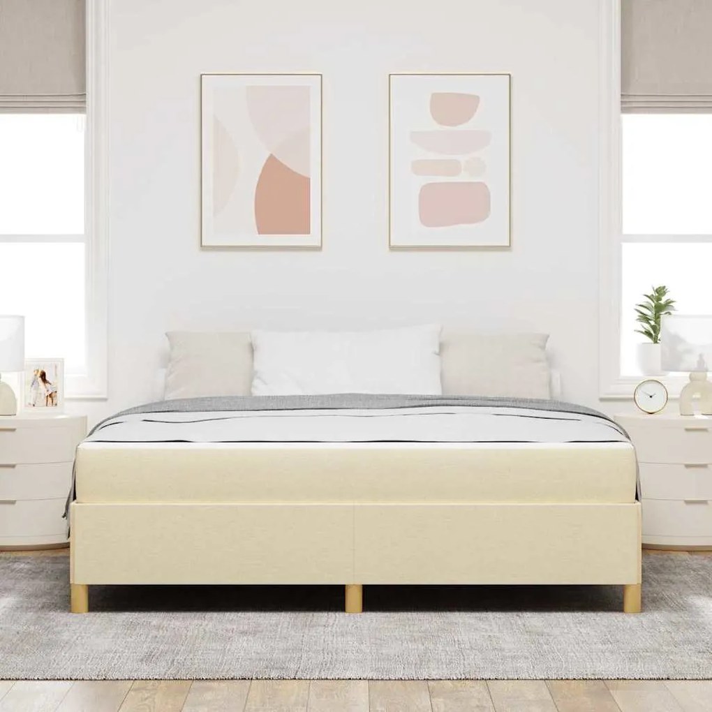 Boxrugós ágy Krém és Bézs és Fehér 180 x 200 cm szövet