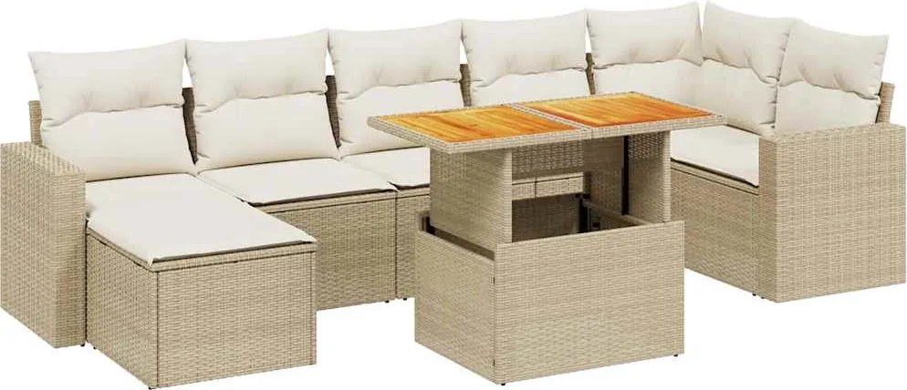 vidaXL 8 részes bézs polyrattan kerti ülőgarnitúra párnával