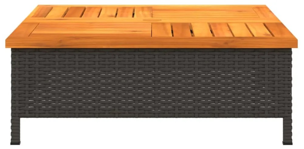fekete polyrattan és akácfa kerti asztal 70 x 70 x 25 cm