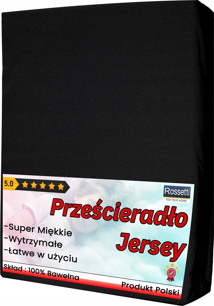 Jersey Gumis Lepedő 90x160 Négyzet Fekete