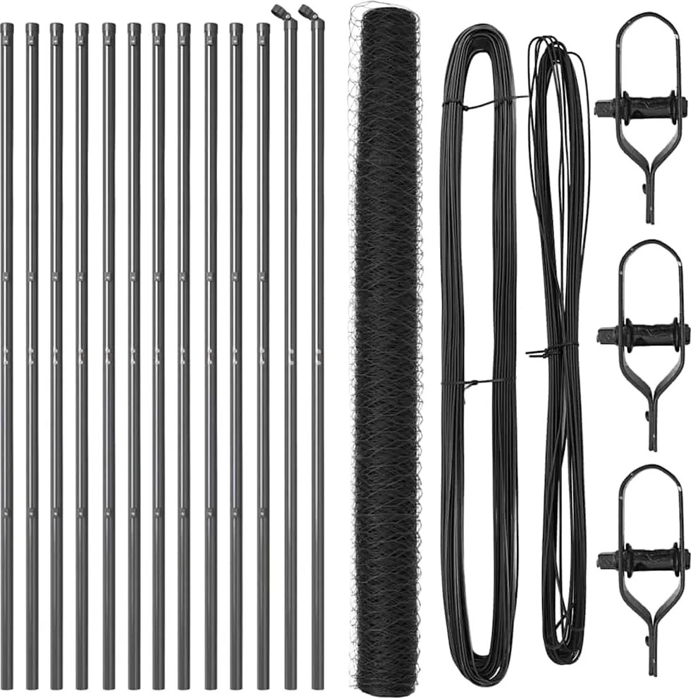 vidaXL Kerítésoszlop Szürke 25 x 1,6 m (36 mm háló) Acél és PVC