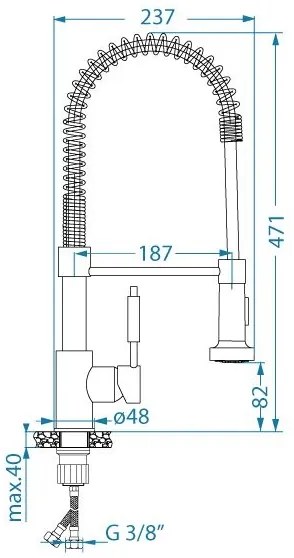 ALVEUS 1150886 - URBAN 47,1 cm mosogató csaptelep flexibilis zuhannyal