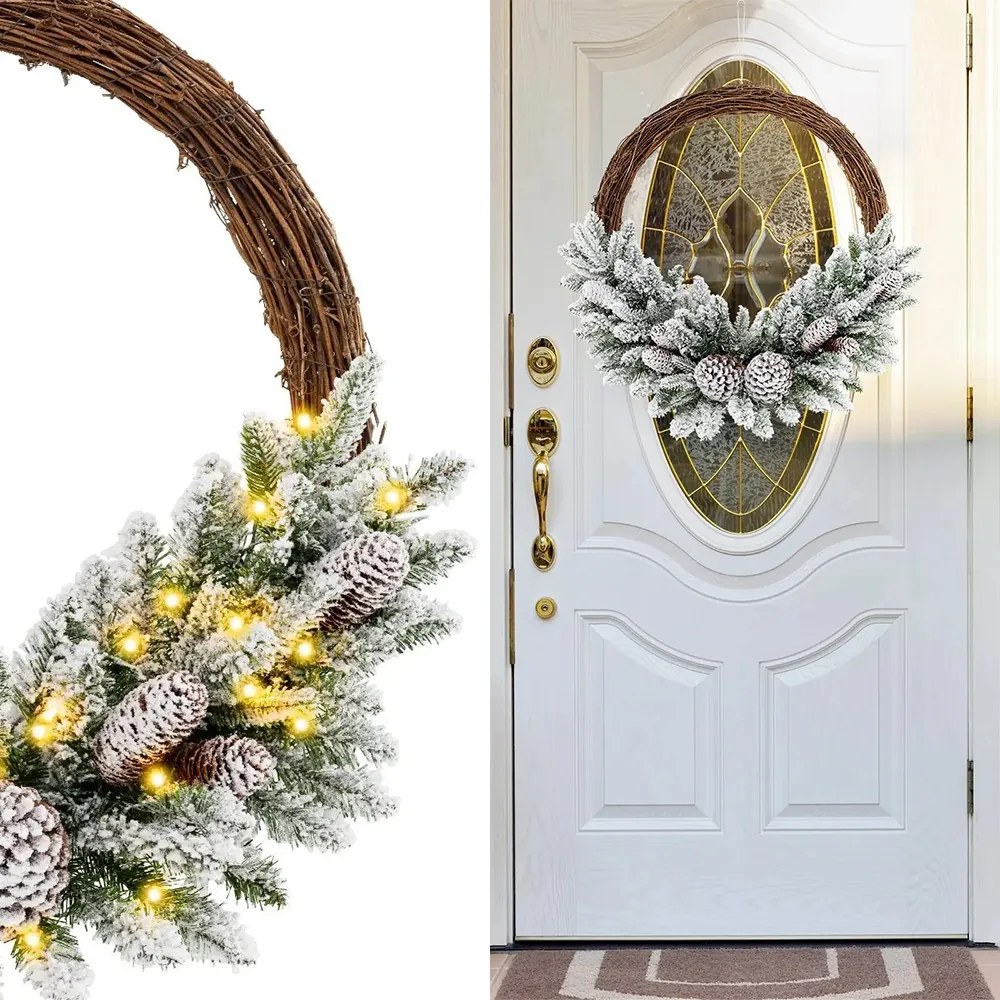 Havas téli koszorú meleg LED-es égővel