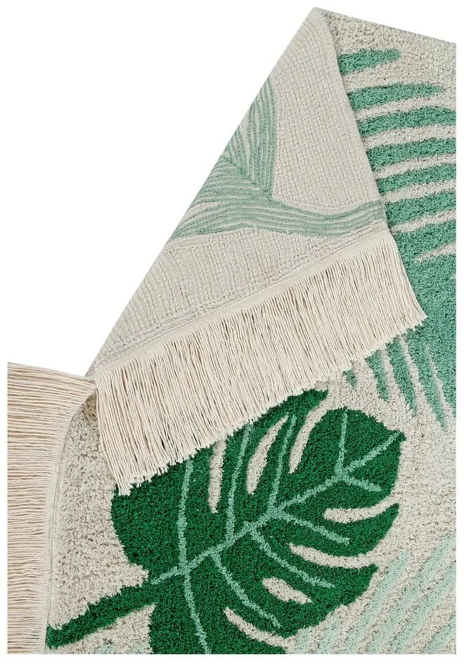 Zöld-krémszínű mosható kézi szövésű pamut gyerek szőnyeg 140x200 cm Tropical Green – Lorena Canals