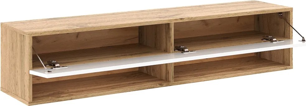 TV szekrény 140 cm 1 ajtós Wotan tölgy / fehér magasfény színkombinációban – DERBY