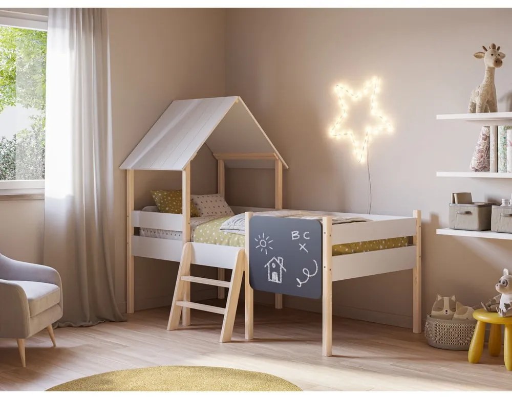 Fehér házikó alakú magasított borovi fenyő gyerekágy 90x190 cm Mint – Marckeric