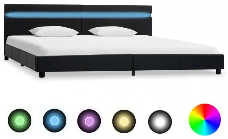 Fekete LED-es műbőr ágykeret 180 x 200 cm