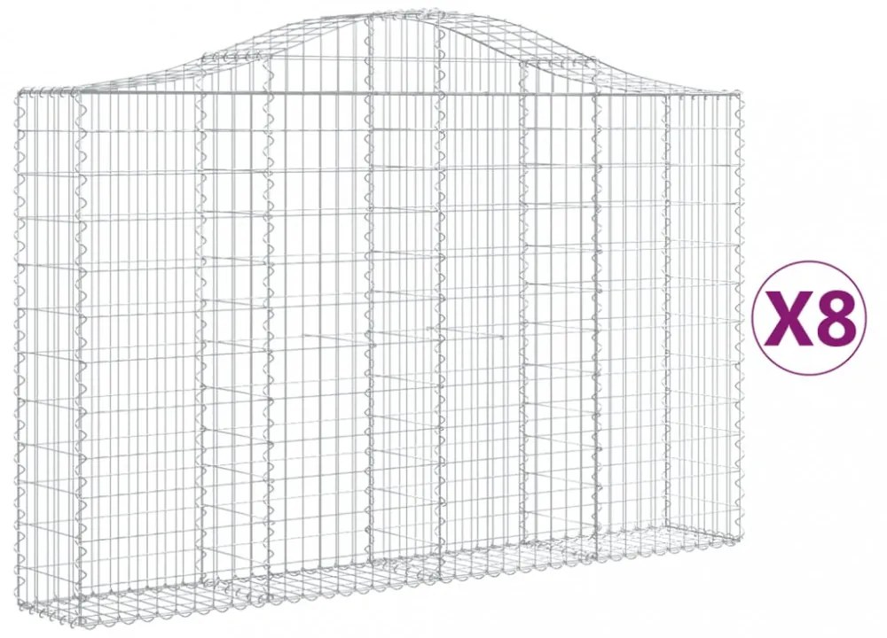 8 db íves horganyzott vas gabion kosár 200x30x120/140 cm