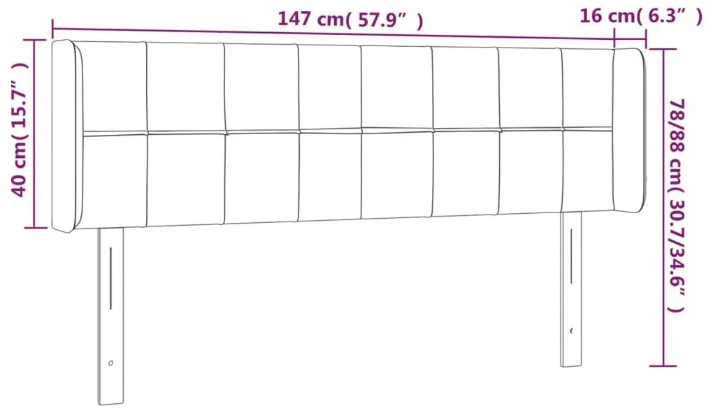 sötétkék bársony LED-es fejtámla 147 x 16 x 78/88 cm