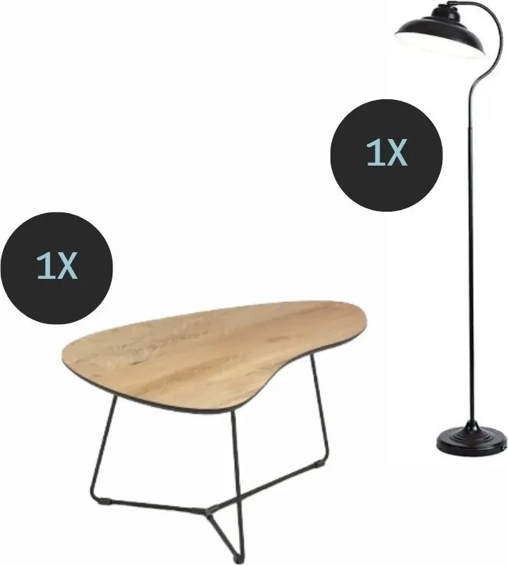 Home staging 2 részes szett - tussey dohányzóasztal rivoli tölgy fekete dragan állólámpa
