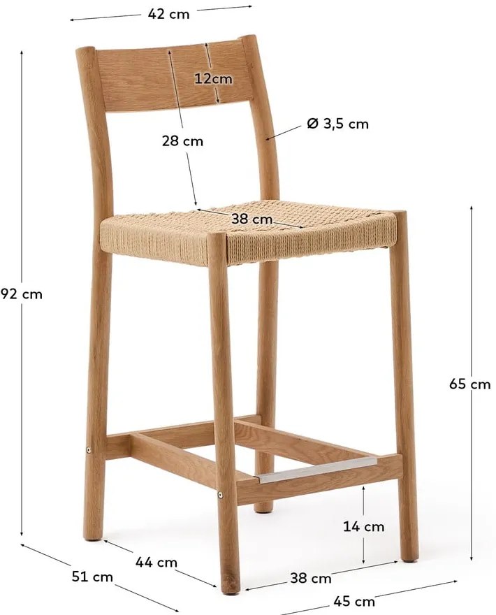 Natúr színű tölgyfa bárszék (ülésmagasság 65 cm) Yalia – Kave Home