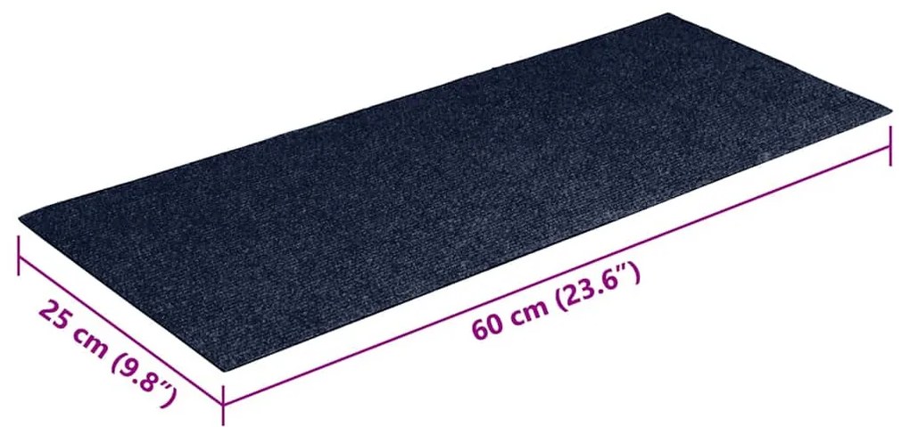 15 db öntapadós lépcsőszőnyeg, 60 x 25 cm, sötétkék, téglalap alakú