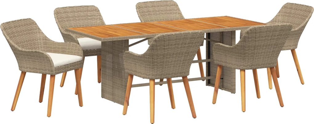 vidaXL Kert étkező szett párnával 7 pcs Bézs polirattan