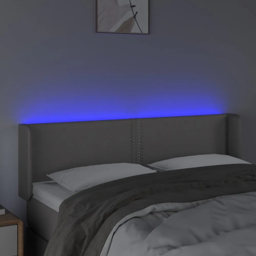 szürke műbőr LED-es fejtámla szárnyakkal 147x16x78/88 cm
