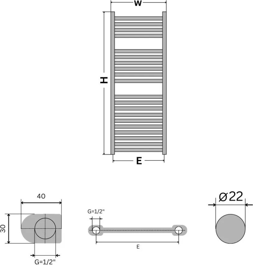 Viva Platinum Therm törölközőszárító radiátor - EGYENES - fehér - 400 x 1200 mm