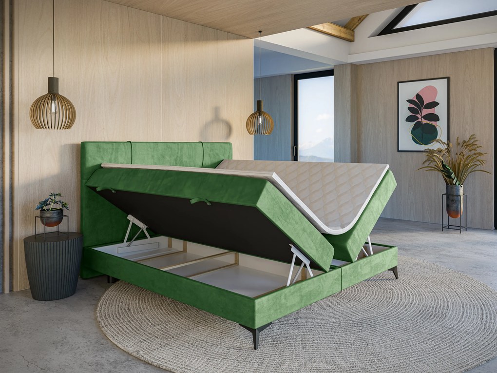 Egyszemélyes ágy Boxspring 90 cm Nivela (zöld) (matraccal és tárolóhellyel). Akció -17%. 1054618
