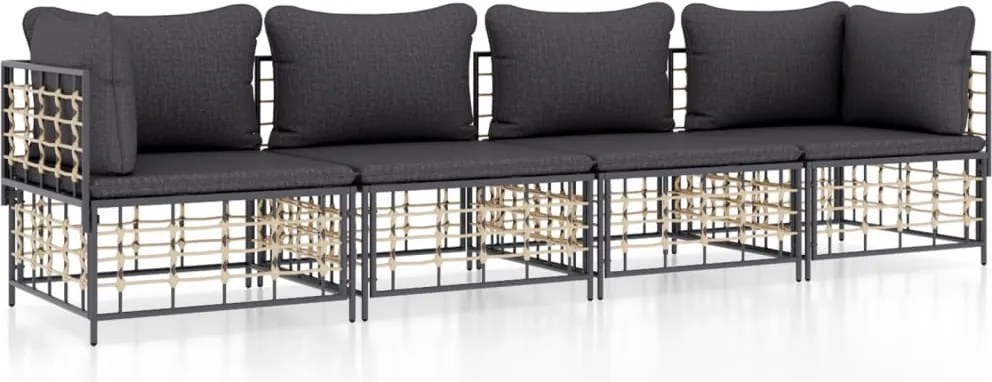 vidaXL 4 részes antracitszürke polyrattan kerti ülőgarnitúra párnákkal