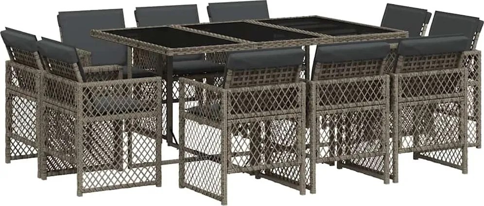vidaXL 11 részes szürke polyrattan kerti ülőgarnitúra párnákkal