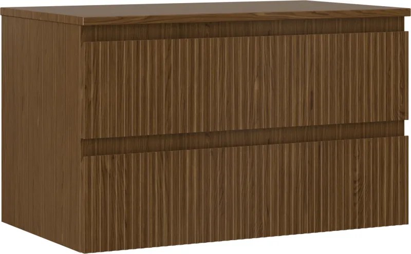 Mexen Rivel fürdőszobai szekrény mosdókagyló alatti, 80 cm-es, munkafelülettel, 2 fiók, bordázott, dió - 91A20-08047-2-BFFC86