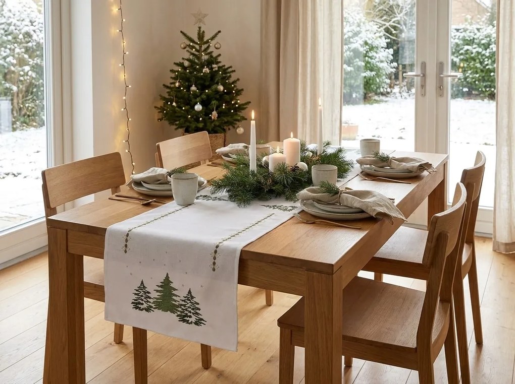 Karácsonyi asztali futó EVERGREEN CHARM 40x140 cm, fehér