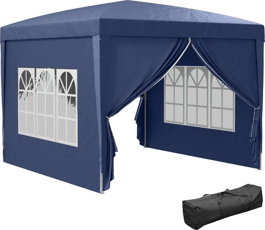 Outsunny Pavilon kb. 3x3m, Vízálló, Stabil, Télen is Használható, Összecsukható Pavilon, UV Védelem 50+, Hajtható Partisátor Kerti Sátor 4 Oldalfallal
