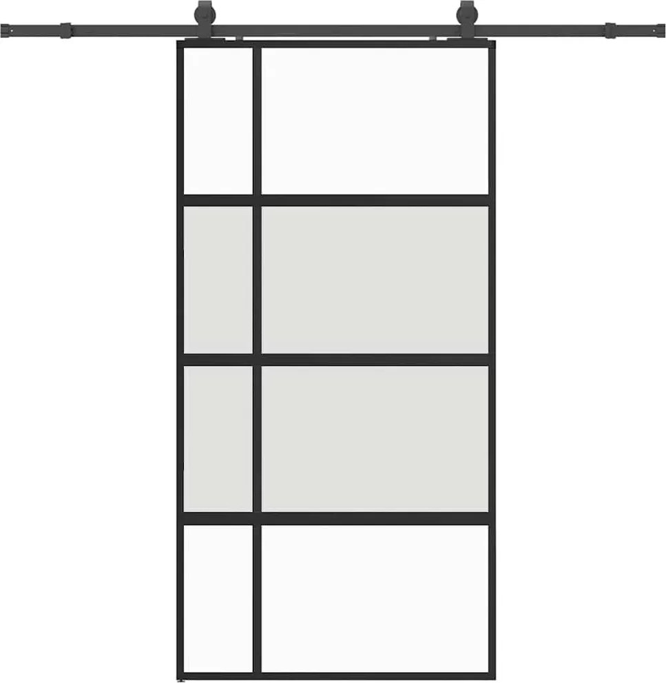 vidaXL fekete edzett üveg tolóajtó fémszerelék szettel 102,5x205 cm