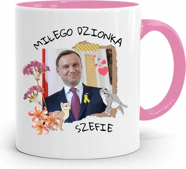 Andrzej Duda Pis Rózsaszín Elnöki Bögre fényképes nyomattal