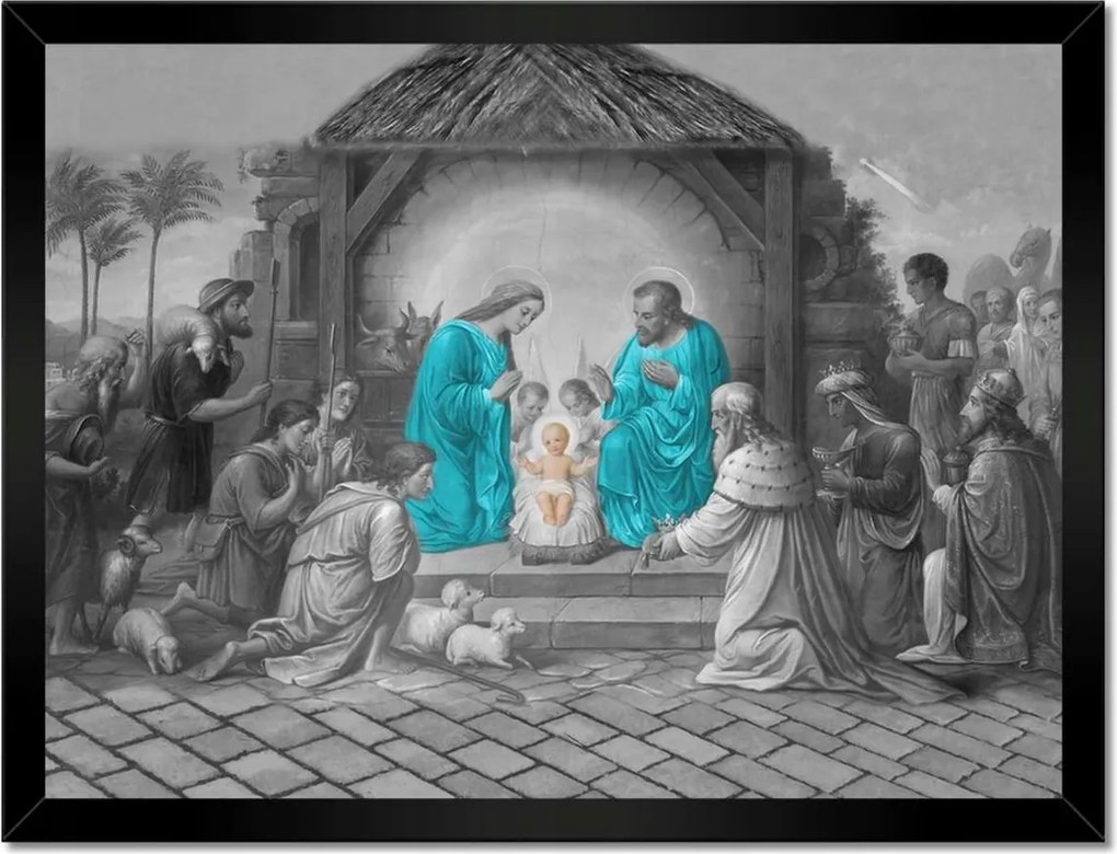 Poszterek keretben 40x30 Szent család türkiz