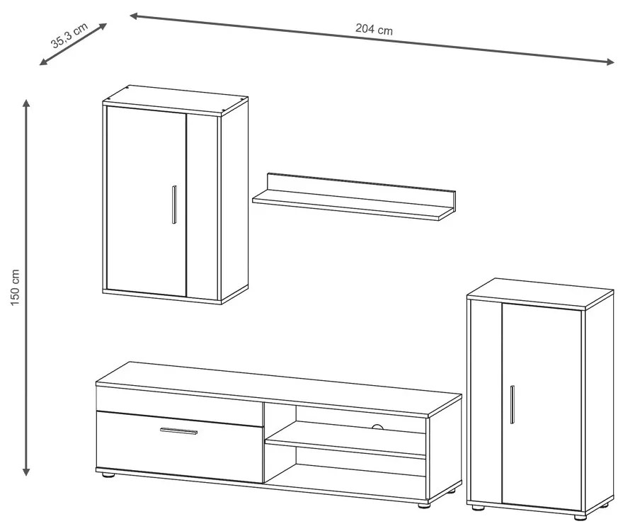 Nappali Szekrénysor Sonoma Tölgy / Fehér Színben. BERNO