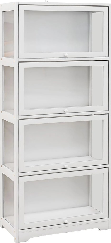 HOMCOM 4-szintes Gyűjtő Kiállító Szekrény Hajtogatható Akryl Ajtókkal, Tip Over Biztosító Kiállító A Tanulmányhoz, Hálószobához, Irodához 59x30x139 cm