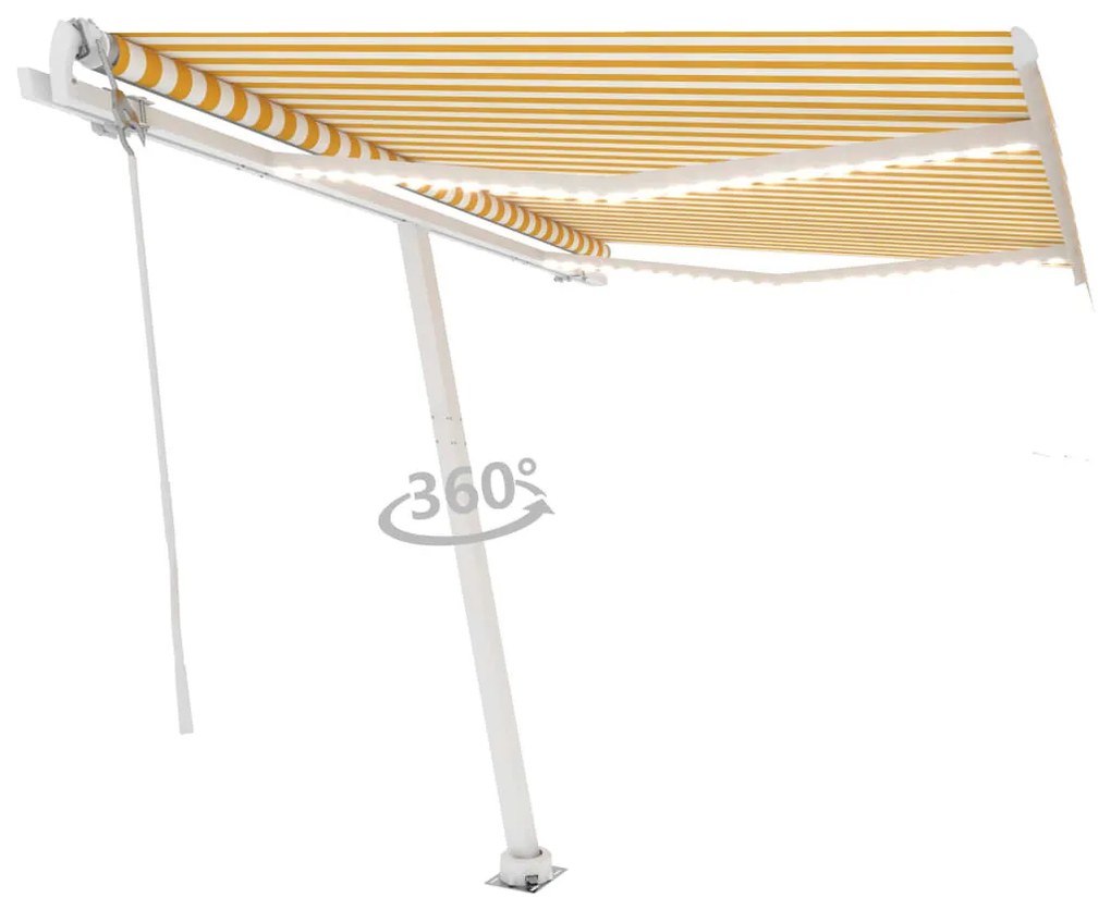 Sárga-fehér szélérzékelős és LED-es napellenző 350 x 250 cm