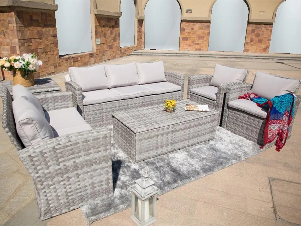 AUCKLAND Nagy kerti ülőgarnitúra tárolóval a párnákra - szürke